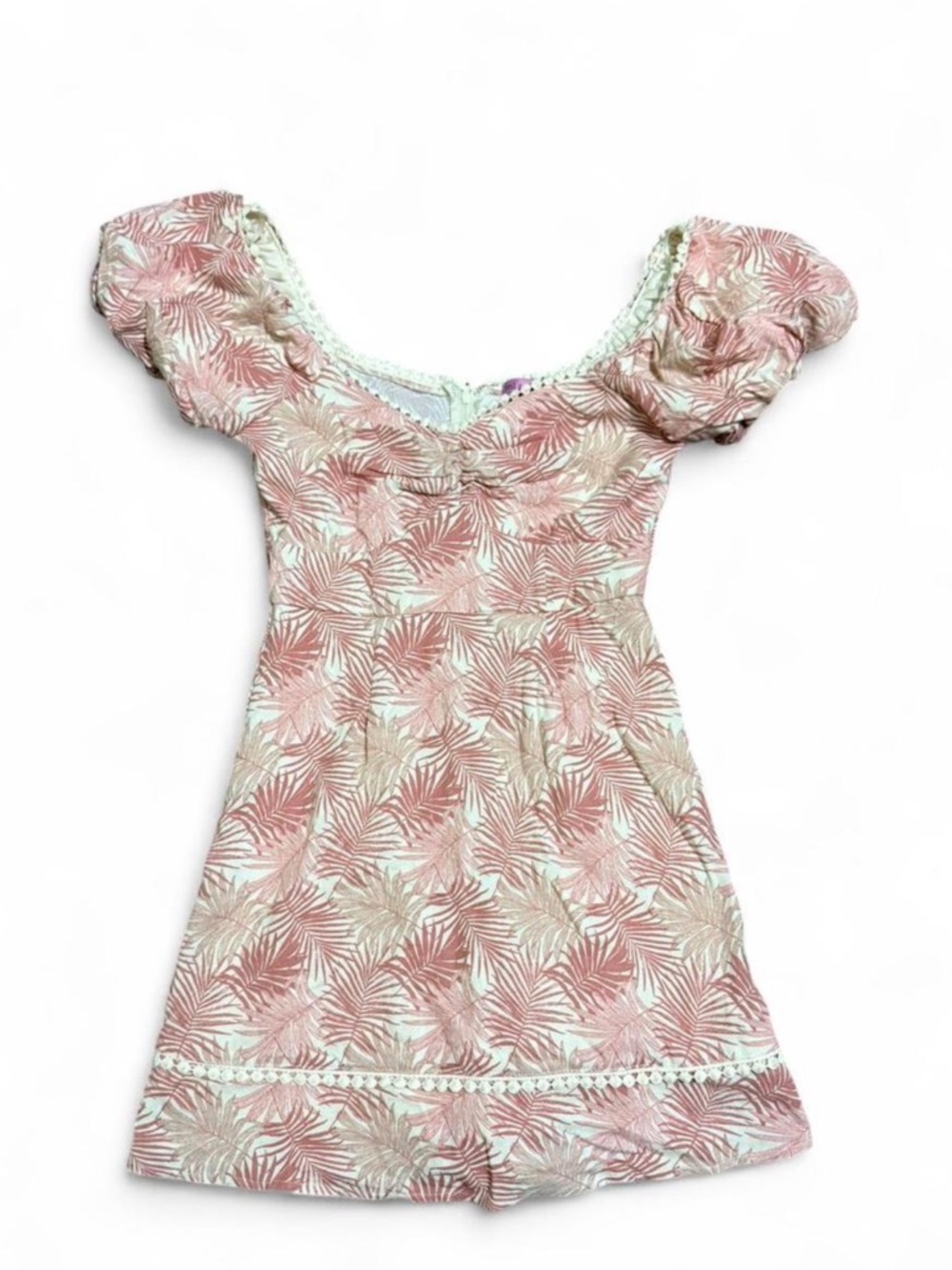 miami Pink Palm-Print Puff Sleeve Mini Dress